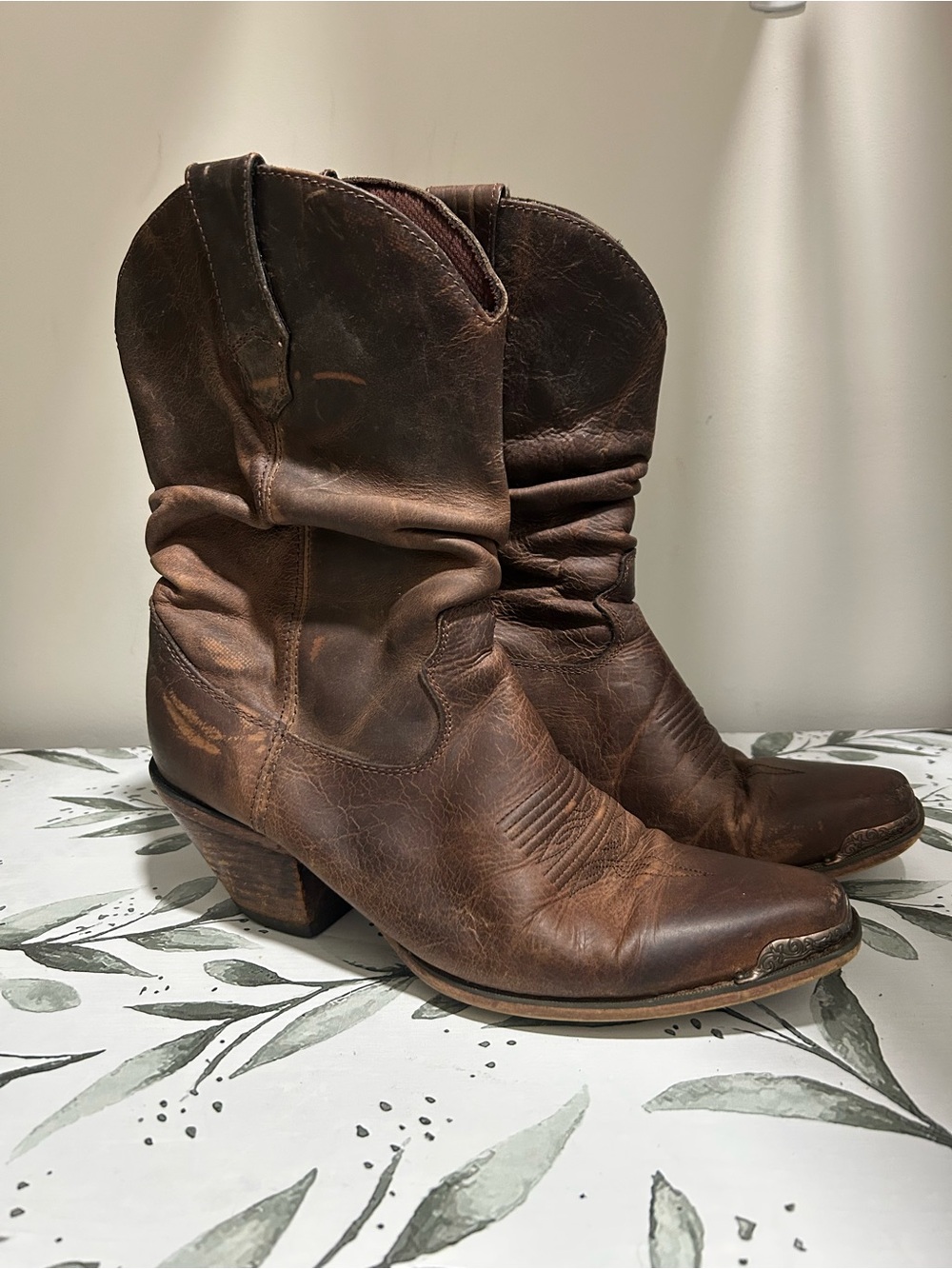 Durango Brown Leather Western Ankle Boots with Slouch Shaft